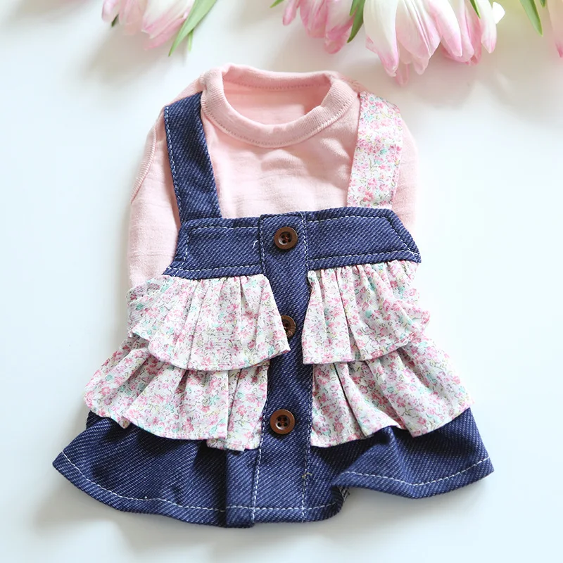 

Small Dog Dress Cute Floral Denim Skirt Summer Cat Puppy Doggie Pet Dresses Yorkshire Bichon Poodle Pomeranian Dog Clothing XS