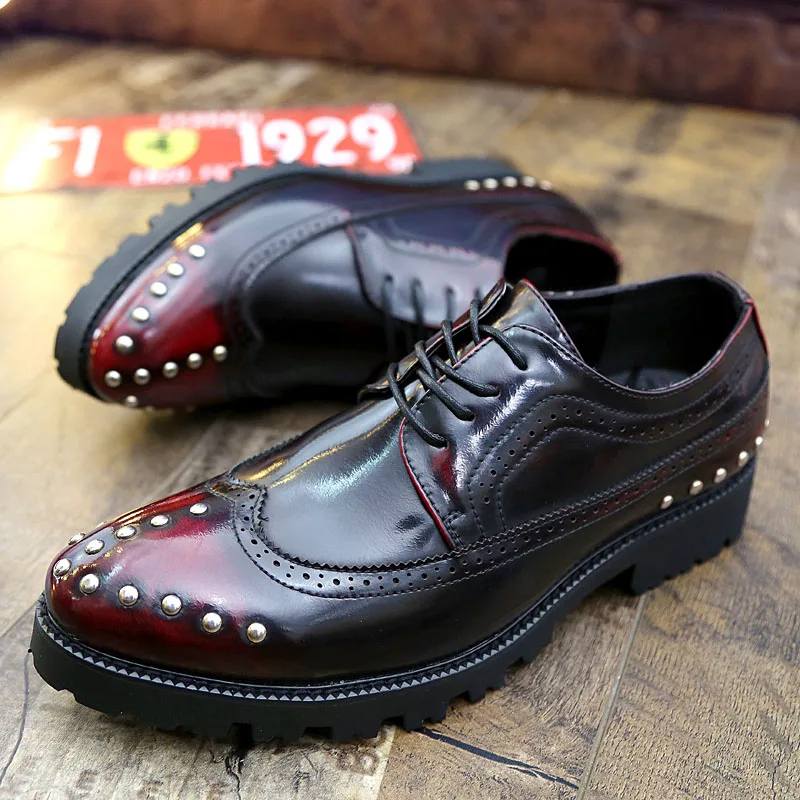 Модные туфли на платформе с заклепками оригинальная мужская повседневная обувь
