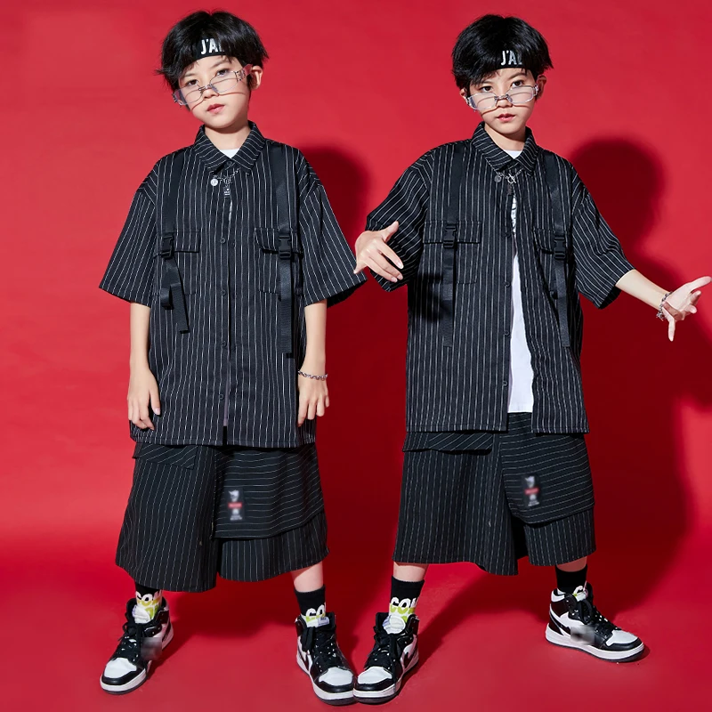 

Красивая одежда в стиле хип-хоп для мальчиков, черные полосатые рубашки и шорты, одежда для выступления на сцене, костюм во все хип-хоп, BL6789, ...