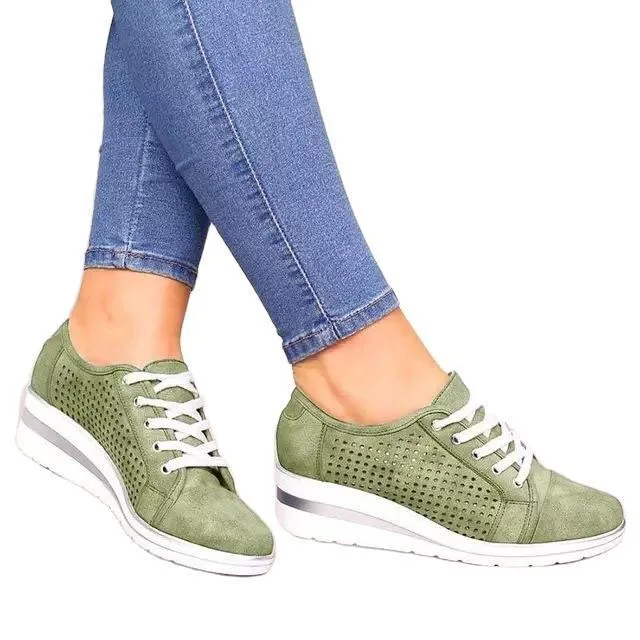

Women Wedge Shoes Summer Autumn Casual Canvas Sneakers Breathable Platform Sneakers Meddle Heel Pointed Toe Pump Air Mesh Shoes