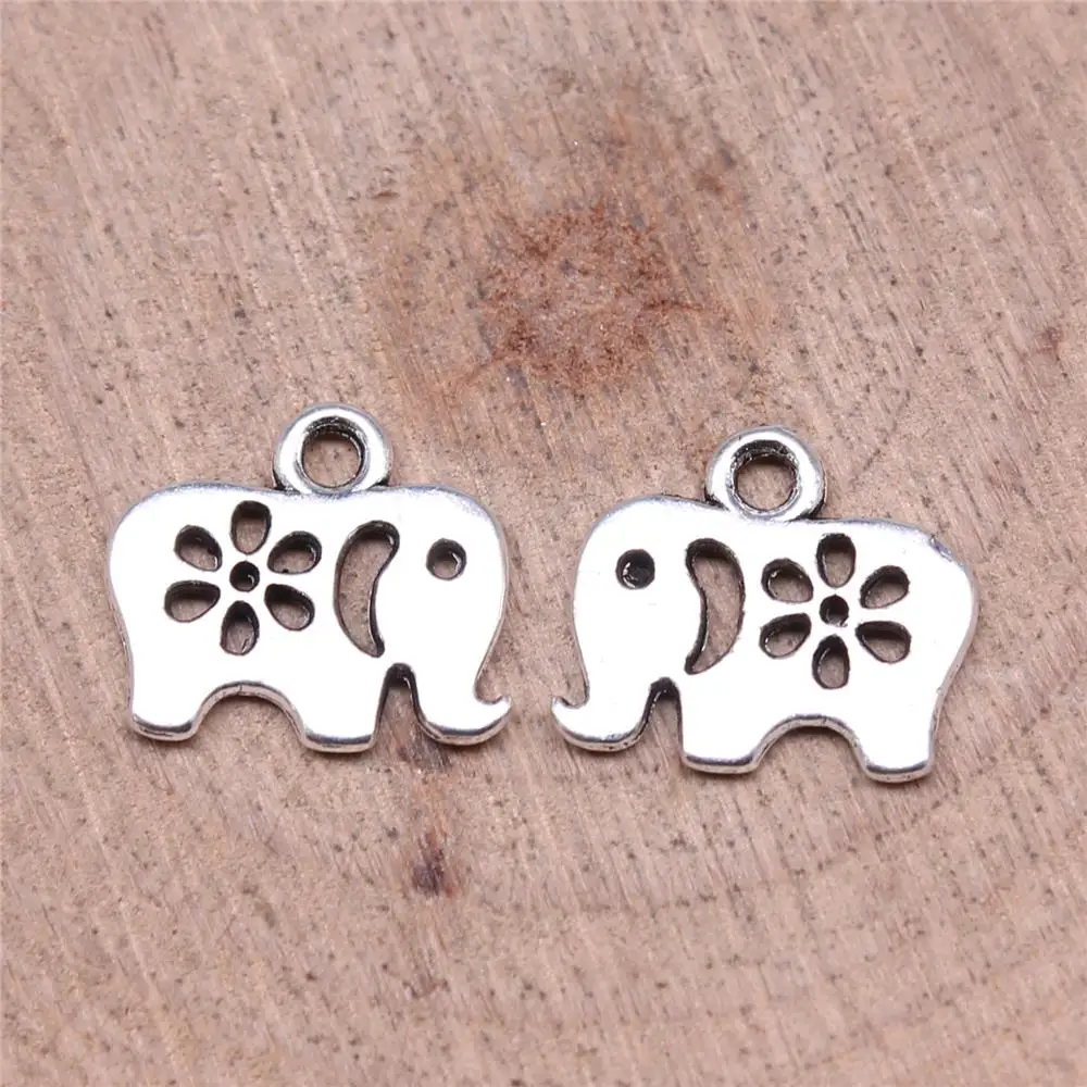 

Flower Elephant Charms For Jewelry Making Findings Handmade DIY Craft 40pcs Antique Silver Color 12x11mm
