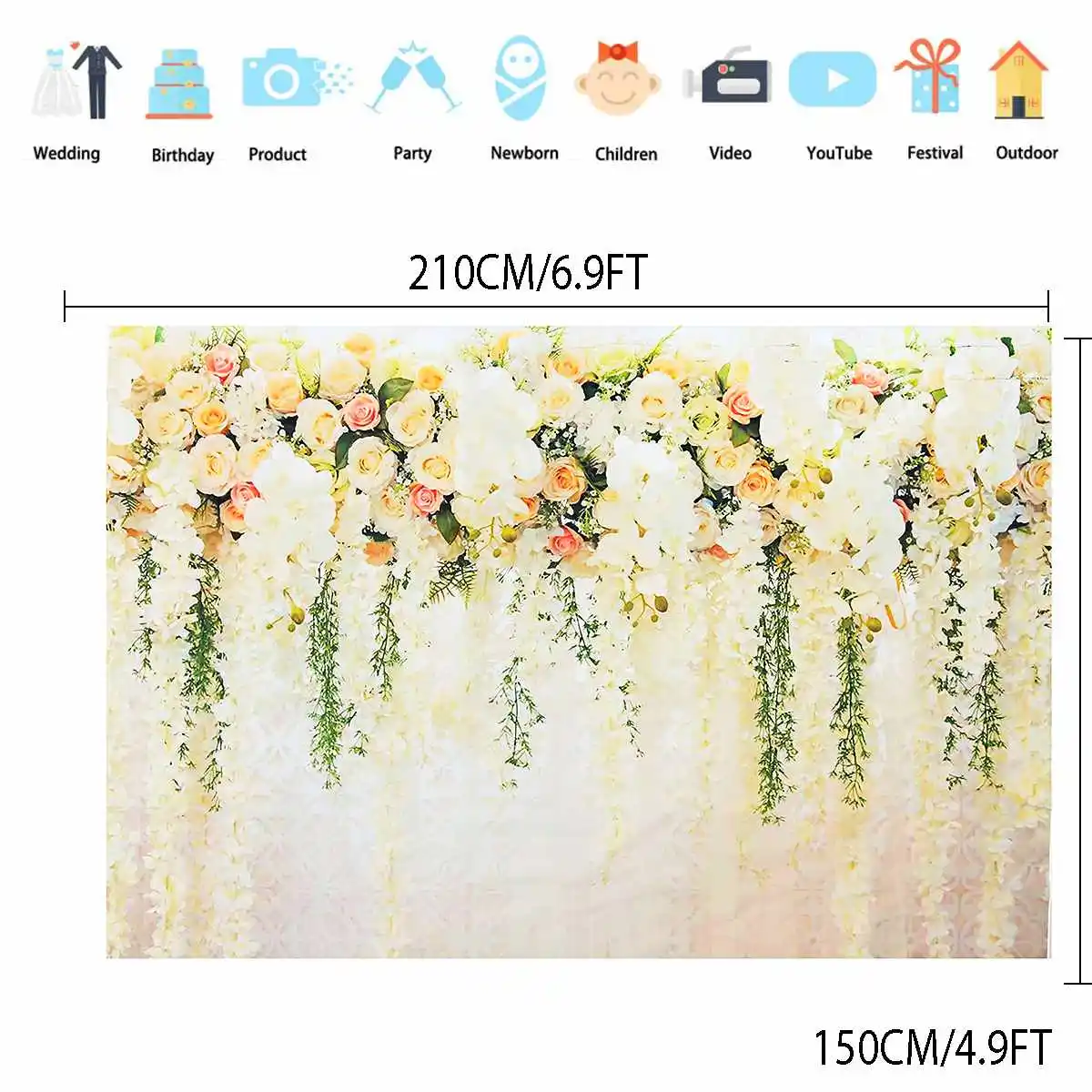 

150x210CM Wedding Flower Marriage Newborn Baby Birthday Backdrop Custom Photography Background Photo Studio Vinyl