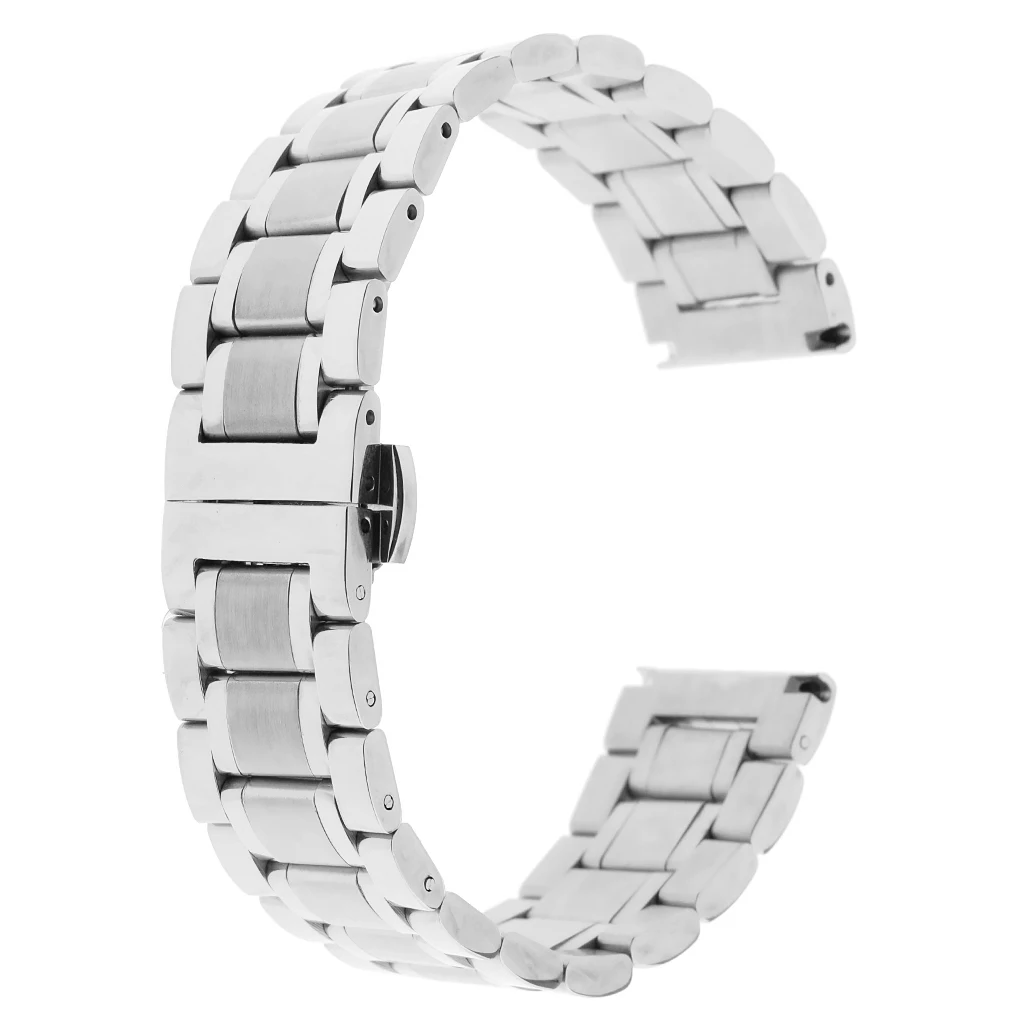 

Silver/Gold/Black Solid Stainless Steel Watch Band Double Push Button Hidden Bracelet Watch Strap