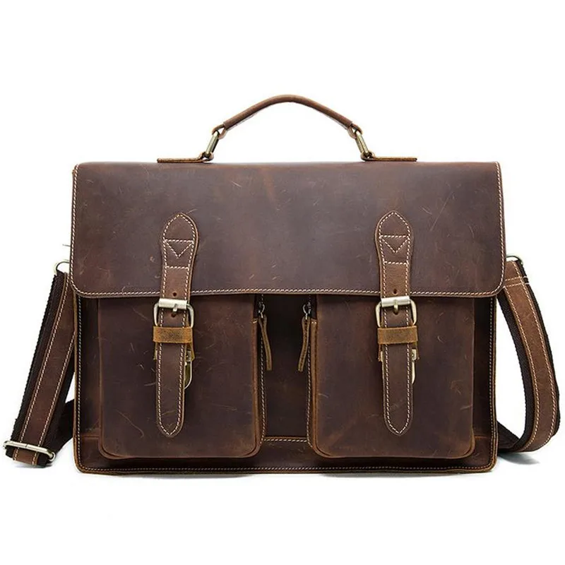 14inch Vintage Genuine Leather Men Business Bag Briefcases Laptop Briefcases Bag Office/Document Bags Men Shoulder Bag 40#6