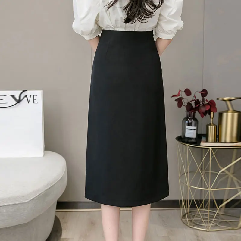 Женская офисная юбка на пуговицах элегантная трапециевидная миди с высокой