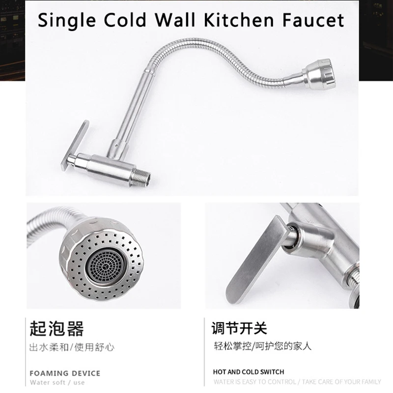 

WALL Black Solid Stainless steel Kitchen Mixer Single Cold Water Kitchen Tap Single Hole Kitchen Faucet Torneira Cozinha