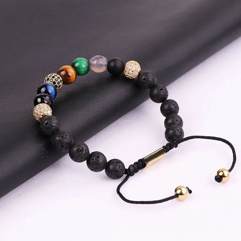 

High Quality Men Jewelry Bracelet Mix Natural Stone Tiger Eye Lava Rock Beads Adjustable Bracelet Men Women