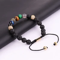 high quality men jewelry bracelet mix natural stone tiger eye lava rock beads adjustable bracelet men women
