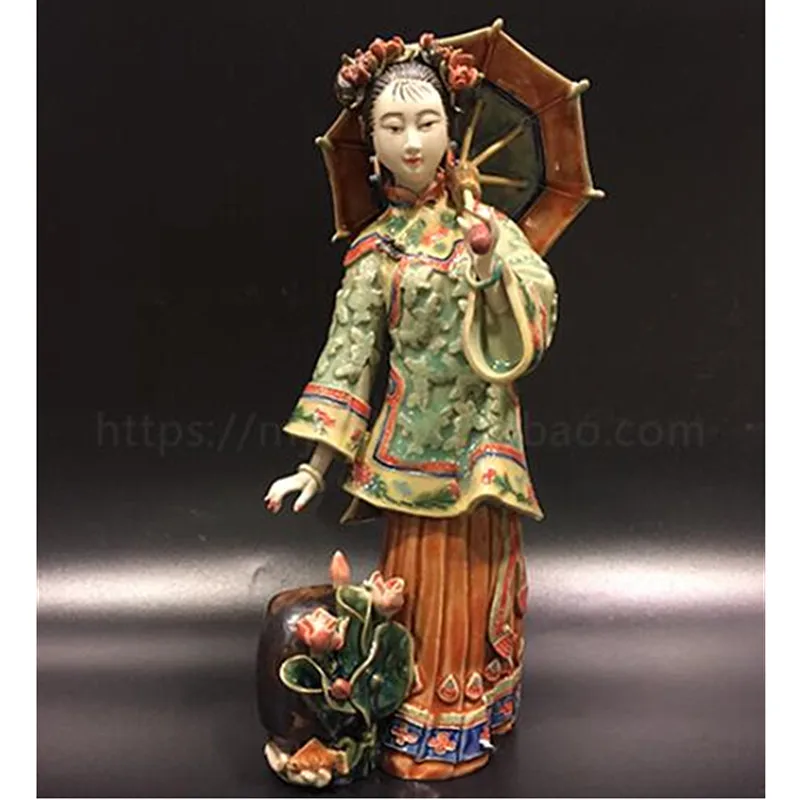 

Chinese Ceramic Classical Beauty Craft Gift Ancient Girl Summer Lotus Fragrance Home Living Room Wine Cabinet Decor M3060