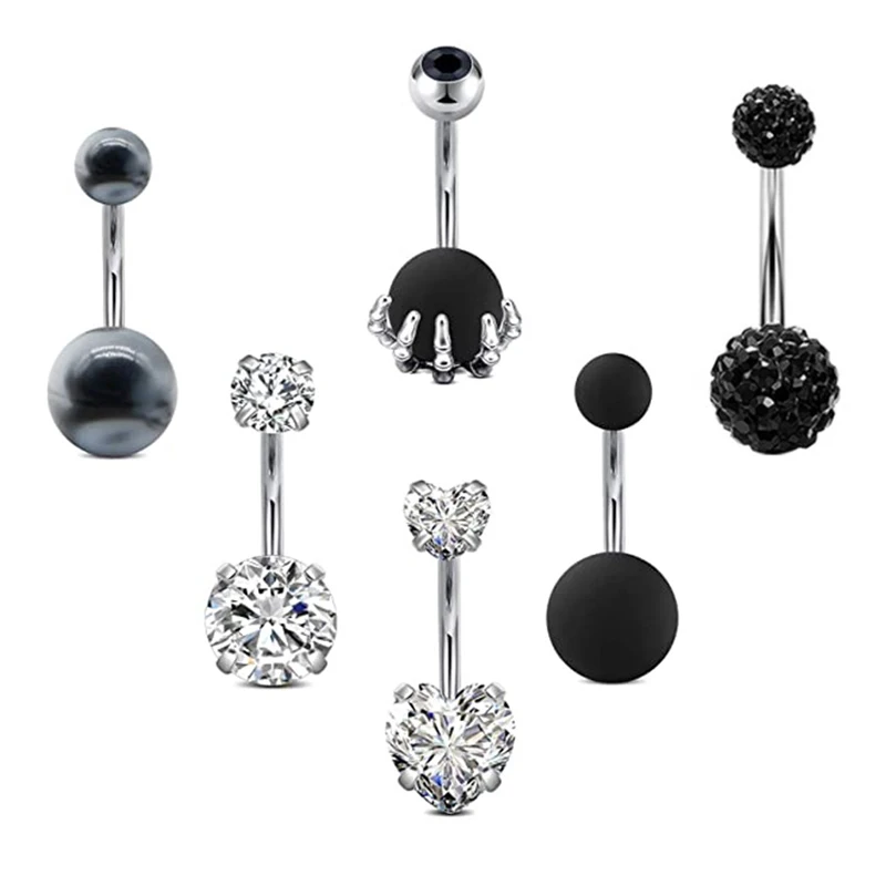 

Sexy Button Rings Set Surgical Stainless Steel 14G CZ Navel Rings 3/8" 10mm Belly Piercing Barbell Body Jewelry for Women Girls