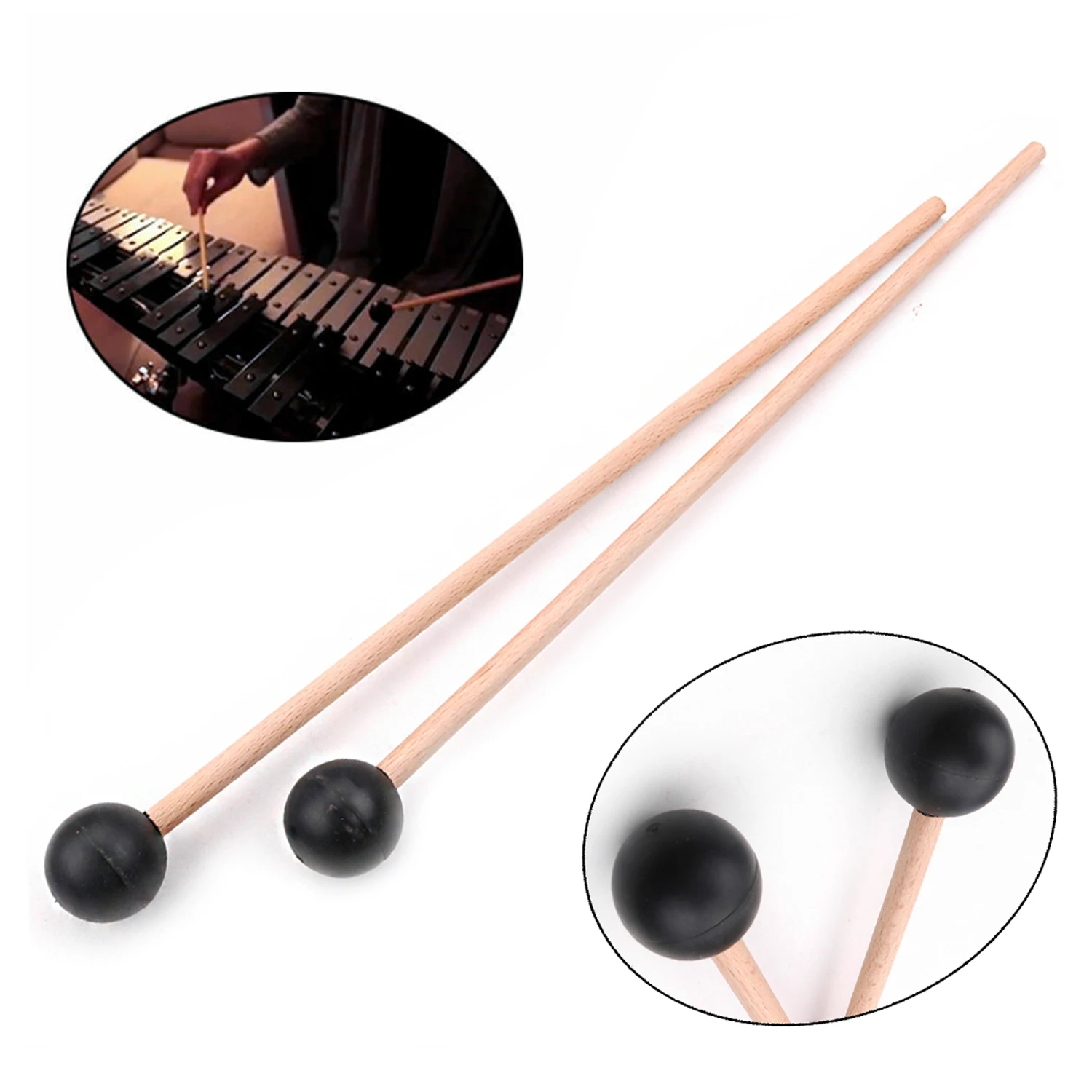 Pair of Marimba Mallets Percussion Sticks Xylophone Mallet Drumsticks For Instruments Parts -Light Soft |