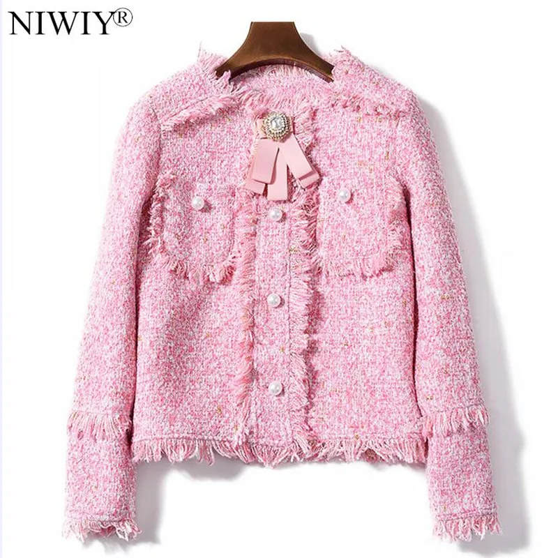 jacket Высококачественное Брендовое платье NIWIY женское свободное платье с бриллиантами Vestidos De Festa твидовый жилет розовое офисное женское платье с бисером N8089 - Цвет: jacket