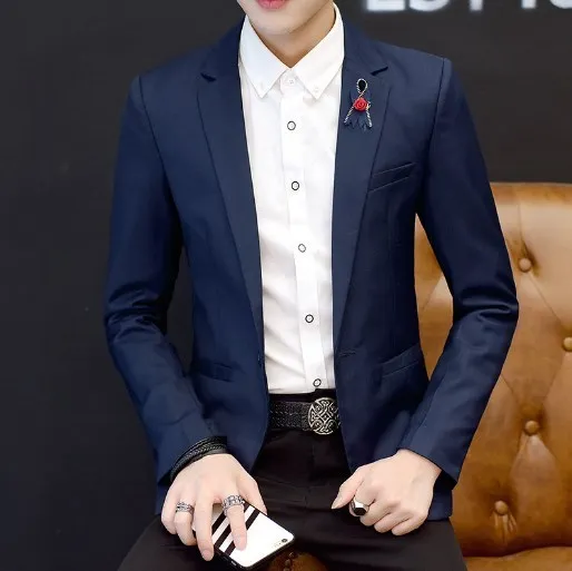 Мужские деловые повседневные костюмы пальто hombre однотонный черный синий