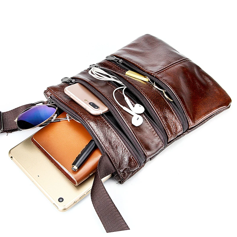 Дизайнерская кожаная сумка мессенджер на 3 молнии мужские сумки плечо из