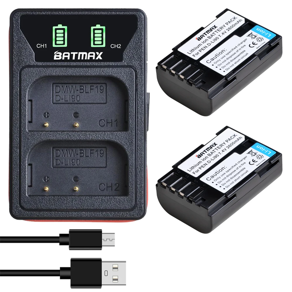Аккумулятор Batmax DLI90 D Li90, светодиодный, двойное зарядное устройство с портами Type-C для PENTAX 1, 5, 5, 5, 5, 2, 5, 5, 5, 5, 5, 5, 6, 5, 6, 5, 6, 10, 10, 8, 10, 10, 10, 10, 10, 10, 10, 10, 10, 10, 10, 10, 10, 10, 10, 10, 10, 10,