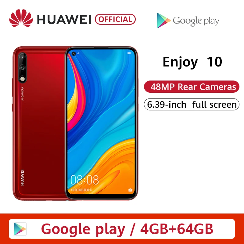 Оригинальный мобильный телефон Huawei Enjoy 10 смартфон 64 Гб/128 г задняя камера 48MP AI 6 39