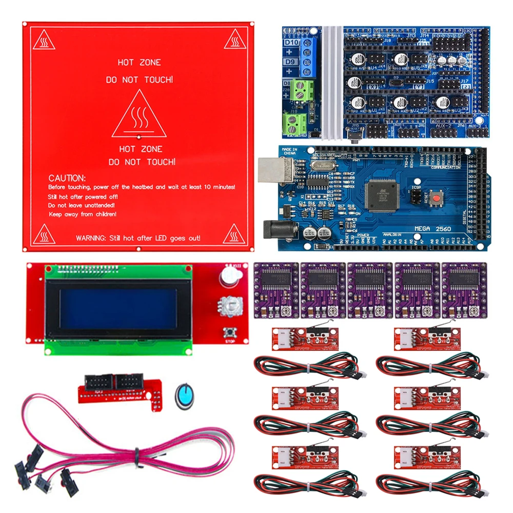 Комплект Reprap Ramps 1 6 с Mega 2560 r3 + Heatbed MK2B 2004 ЖК контроллер DRV8825 механический
