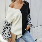 Женский свободный пуловер с леопардовым принтом, повседневный трикотажный джемпер с длинным рукавом в стиле пэчворк, Осень-зима 2021