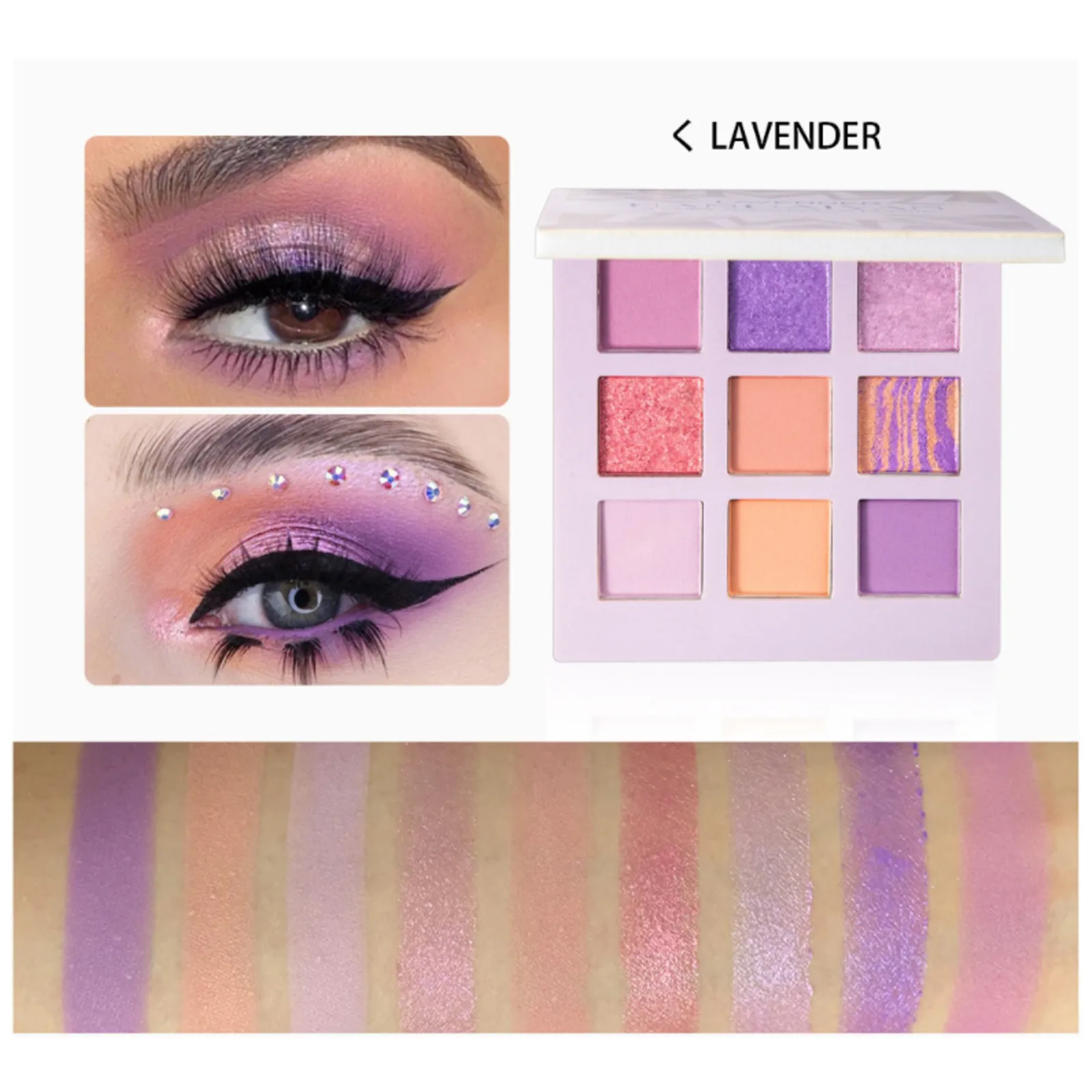 Палитра теней для век 9 цветов Nude Shining с перламутровым блеском и глиттером, водостойкая косметика.