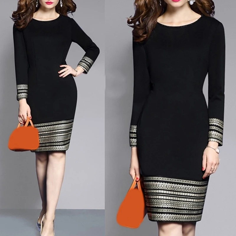 Женское винтажное прямое платье тонкое черное или золотистое эластичное с