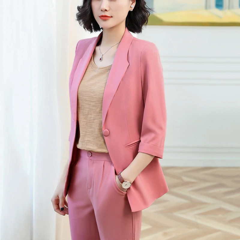 Винтажные розовые женские костюмы на одной пуговице брючные пиджак и брюки