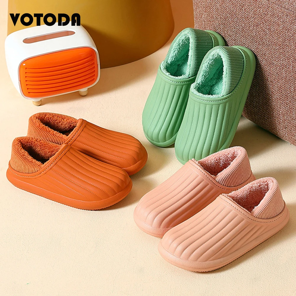 

Winter Unisex Waterproof Slippers Home Plush Slides Thick Bottom Bag Heel EVA Slippers Indoor Flip Flops Non-Slip Women Shoes