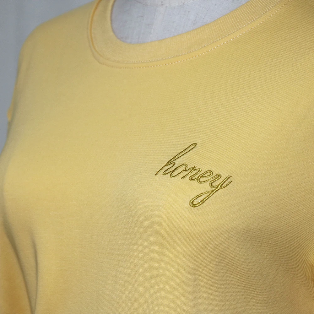 

Fall 2019 Womens Sweatshirt long sleeved honey embroidered yellow Pullover vintage cotton loose Hoodies Winter streetwear Femme
