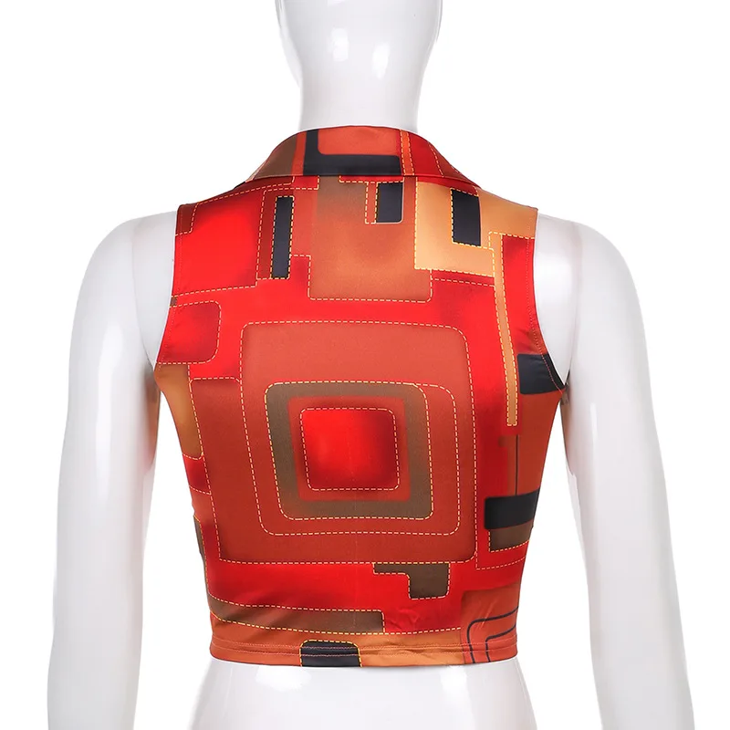 

Gothic Print Tank Top Summer Punk Sleeveless V Neck Crop Top Streetwear Ruched Turn Down Collar Camis