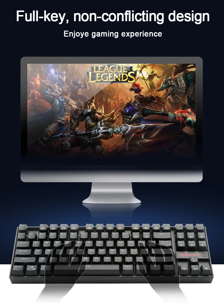 Redragon K552 алюминиевая USB Механическая игровая клавиатура синий переключатель DIY эргономичная Rgb Led подсветка клавиш 87 клавиш компьютер PC Gamer
