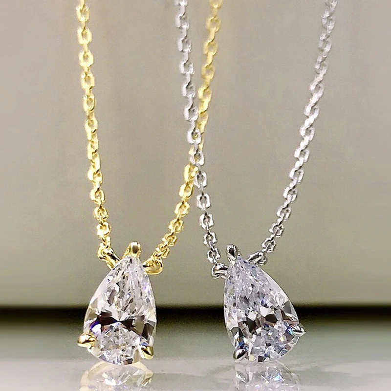 

COSYA Real 925 Sterling Silver Water Drop High Carbon Diamond White Yellow Simple Stacking Female Pendant Necklace Fine Jewelry