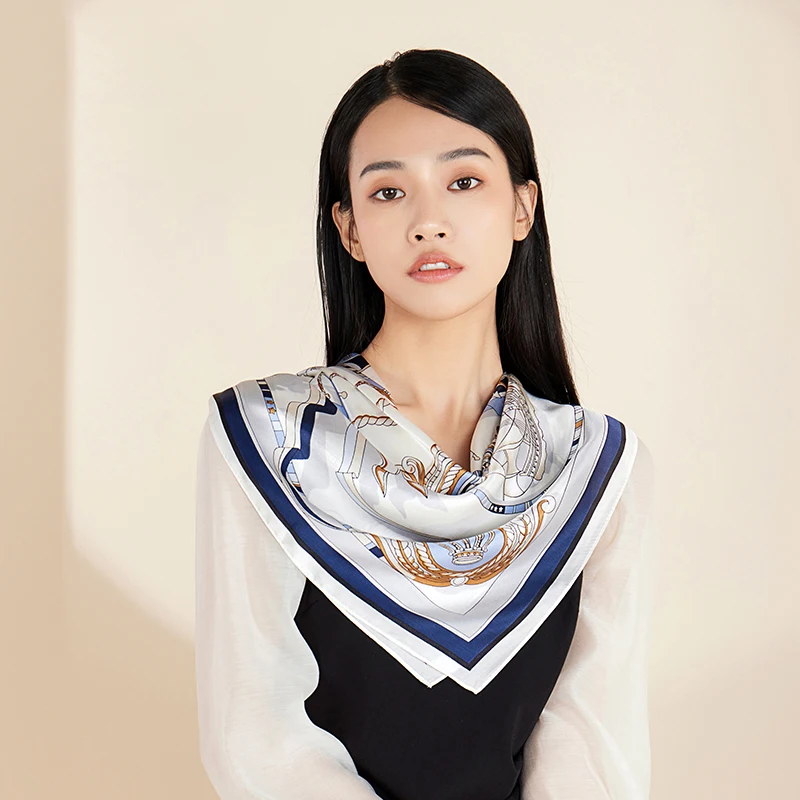 Квадратный шарф из чистого шелка весенний Роскошный шелковый платок головной