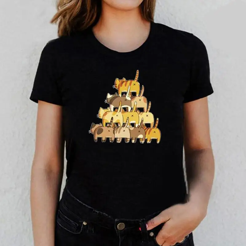 

Повседневная рубашка в стиле Харадзюку, хлопковая летняя футболка с коротким рукавом, женская футболка с принтом в виде милого кота, женски...