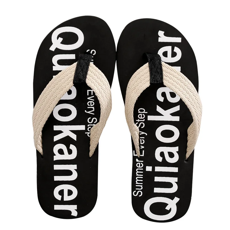 

Summer Men Slippers Black Big Size Non-slip Male Sandals Fabric Shoeslace Outdoor Beach Men Flip-flop Flexible Shoes