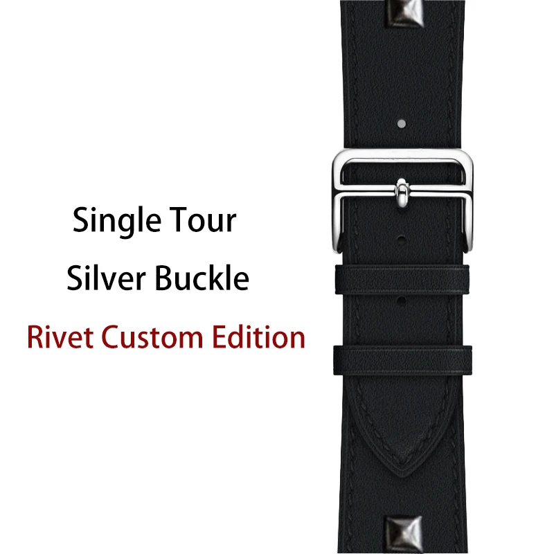 Single-Silver-Rivet 40 мм 44 мм черный ремешок для Apple Watch Series 5 ремешок для часов из натуральной кожи браслет один двойной тур полосы для iWatch серии 3 2 - Цвет ремешка: Single-Silver-Rivet