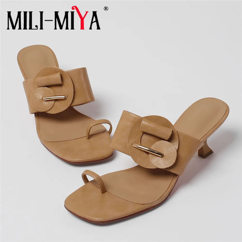 

Женские босоножки из искусственной кожи, однотонные элегантные модельные туфли на среднем высоком каблуке, с квадратным кольцом, MILI-MIYA, 2021