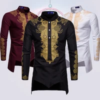 new fashion middle eastern style mens bronzing print robe long sleeve shirt