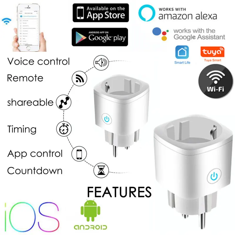

5 шт. Беспроводной Wi-Fi переключатель Tuya с европейской вилкой умная розетка Alexa Google домашняя розетка адаптер конвертер аксессуары для зарядно...