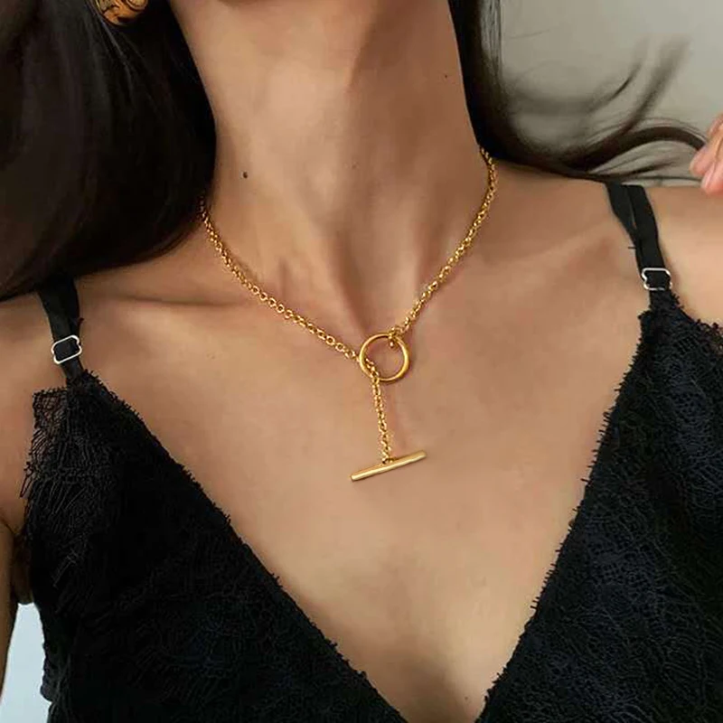 Новое простое золотое ожерелье с переключающейся застежкой смешанные звенья