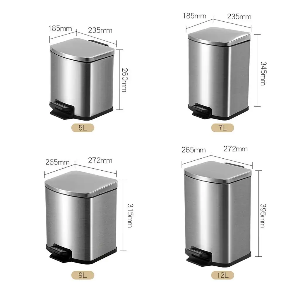 

5-12L Large-capacity Pedal Trash Can Kitchen Step Ashbin Stainless Steel Waterproof Clamshell Garbage Bin For Kitchen Bathroom