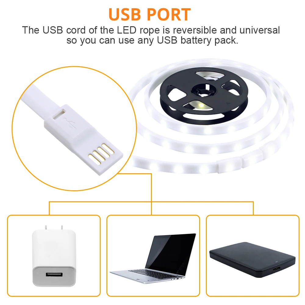 Портативная Водонепроницаемая светодиодная лента 1,5 м DC5V USB гибкая SMD 2835 Светодиодная лента для наружного кемпинга походная Палатка Фонарь Лампа