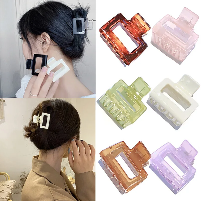 

Korean Fashion Acrylic Women Hair Claws Clips Simple Solid Color Square Hollow Small Hairpins Girls Hair Accessories Wholesale