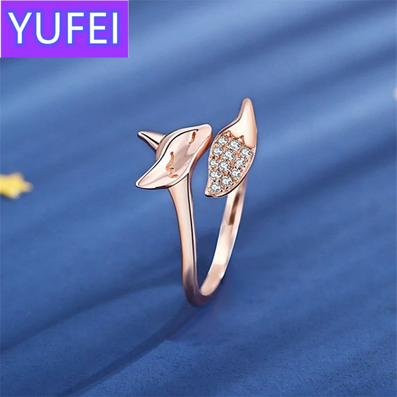 

Fox Animal Shaped Rose Gold Rings For Women Fashion Cute Female Crystal Ring Jewelry Romantic Ladies Party Jewelry Gifts