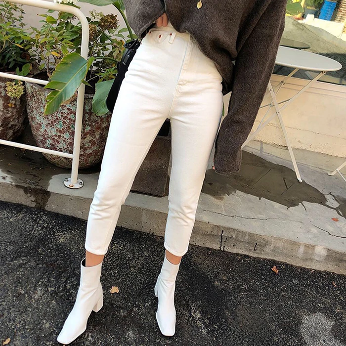 Брюки капри женские джинсовые модные штаны одежда для женщин черные белые|Узкие