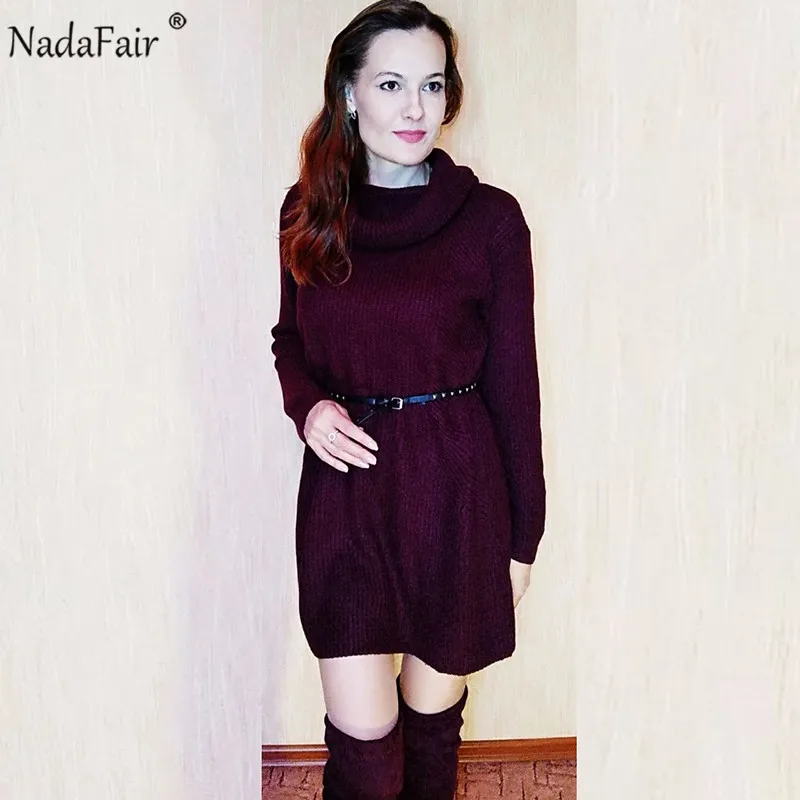 Женское вязаное платье свитер Nadafair однотонное свободное Повседневное мини