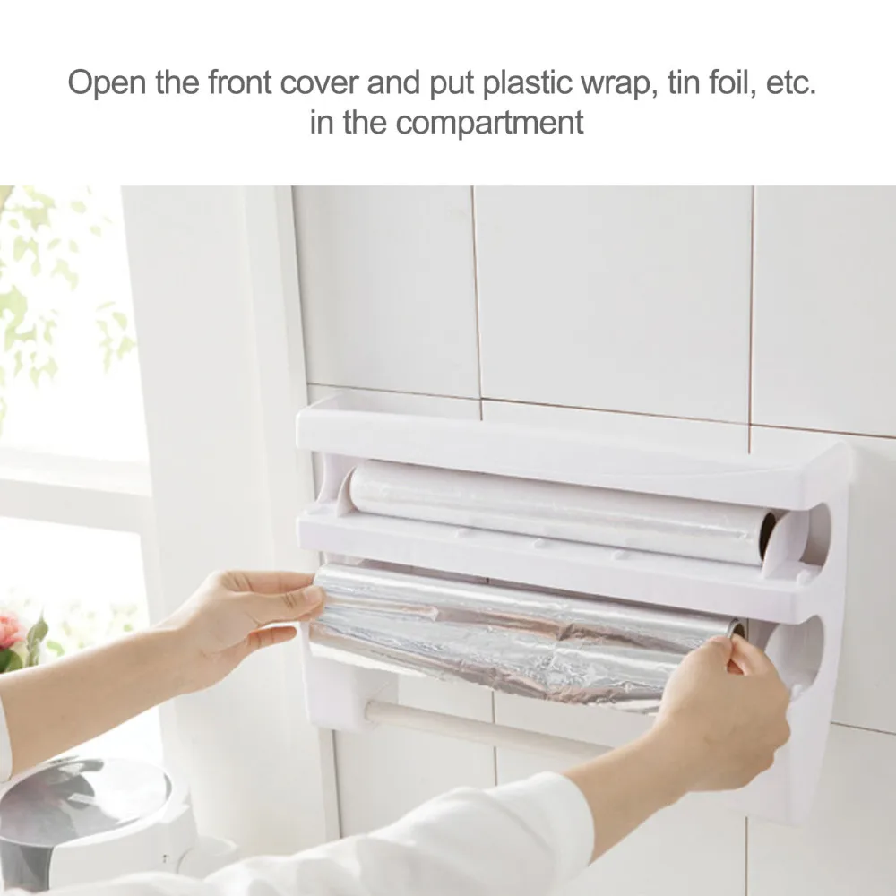 

Shelf Storage Holder Frame Hang Rack Kitchen New Cling Film 6 In 1 White
