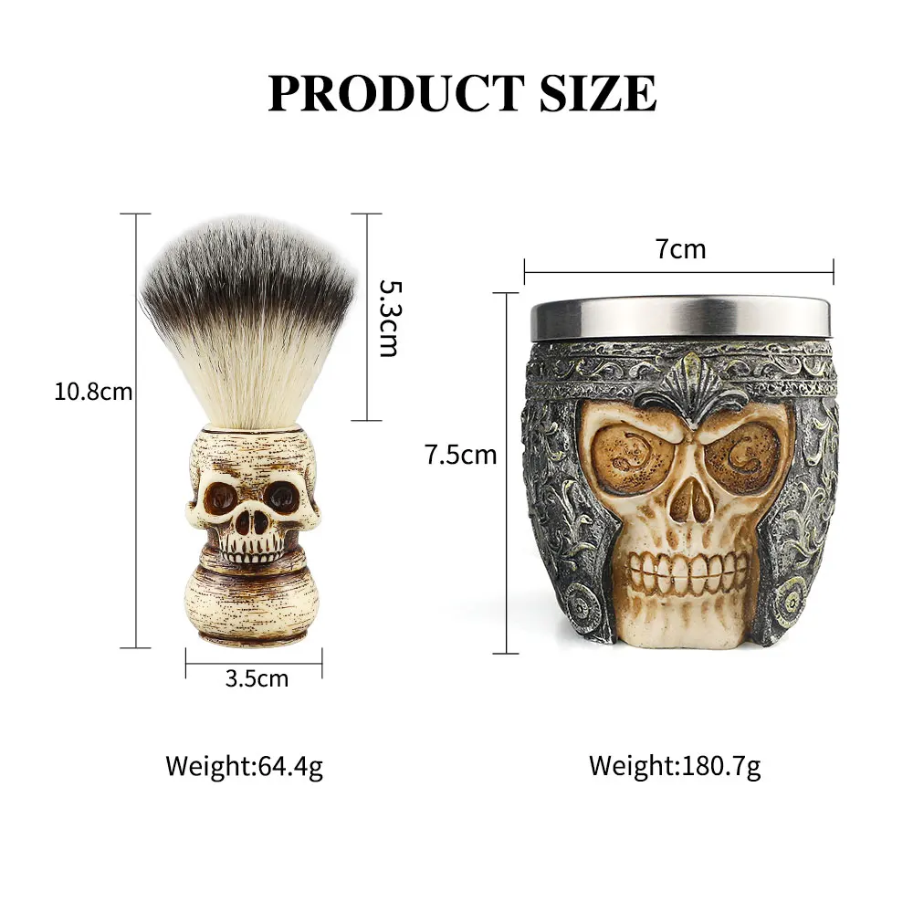

Barber Shop Fashion High-end Skull Design Shaving Brush Foaming Soap Bowl Set Men's Beard Facial Cleansing Tool Shaving Tool Set