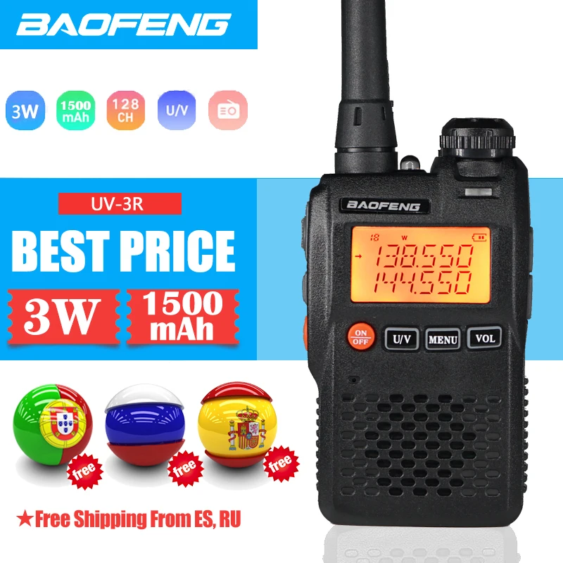 UV-3R Baofeng рация Двухдиапазонная UHF/VHF приемопередатчик 99 каналов двухстороннее