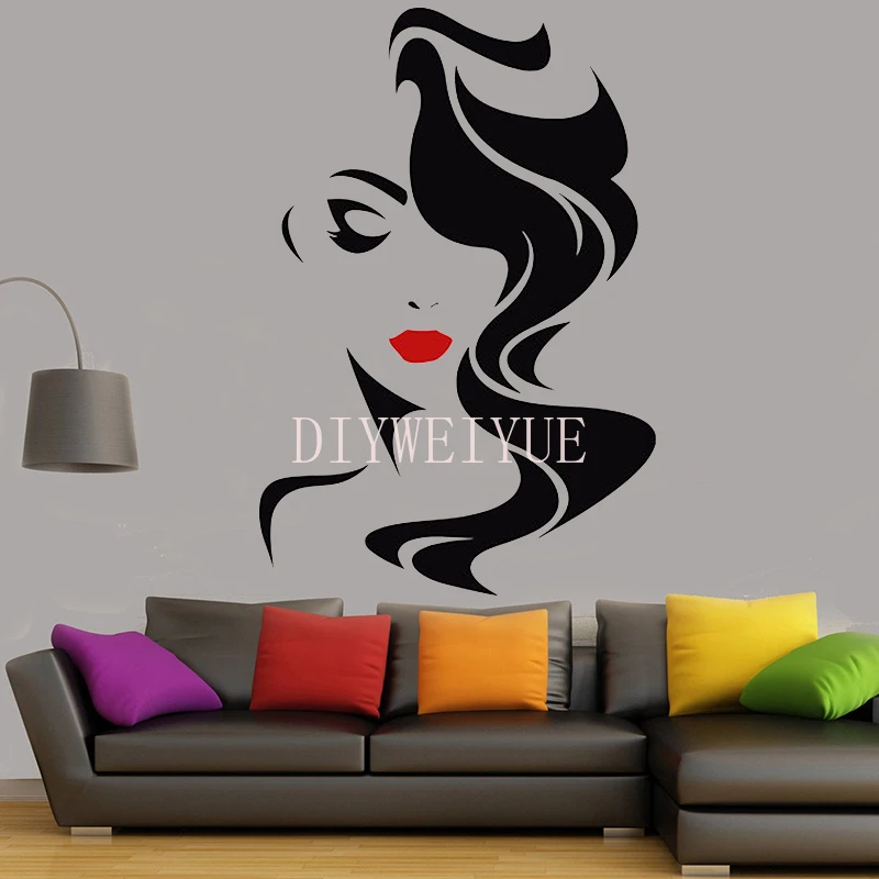 

Beauty Salon Wall Sticker for Lady's Red Lips Vinyl Decal Home Decor Hairdresser Hairstyle Hair Hairdo Barbers Window Mural G731