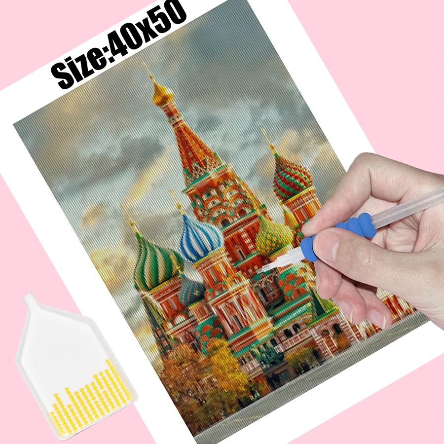 Алмазная 5D Вышивка квадратными стразами картина с изображением собора Св. Басса