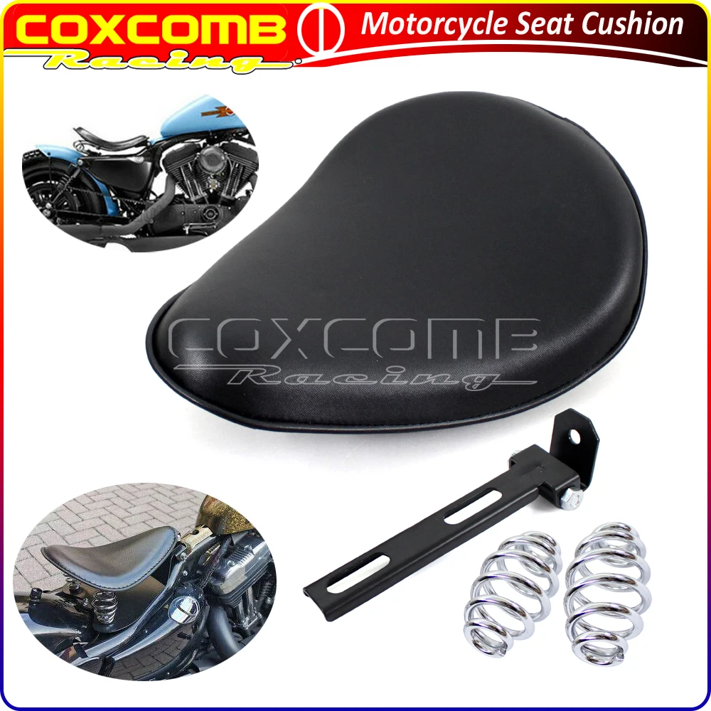 

Мотоциклетная подушка на сиденье для соло, черная кожаная накладка на сиденье с кронштейном для Harley, Honda, Yamaha, Sportster, Chopper, Bobber на заказ